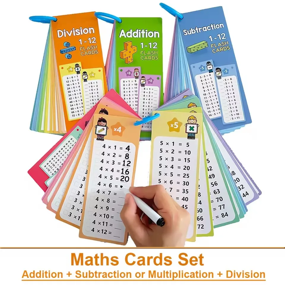 1-12 Carte da tavolo per matematica Strumento per l'apprendimento della matematica con controllo automatico Sussidi didattici per la matematica Montessori Aggiungi, sottostrato o moltiplicazione e divisione Set