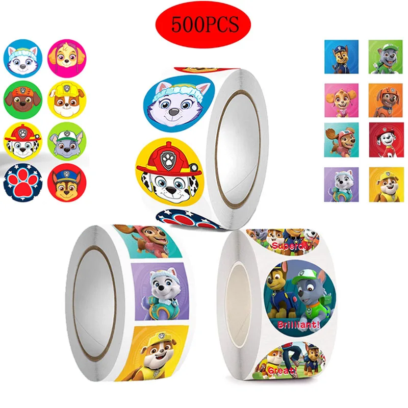 500 Uds. Pegatinas de dibujos animados de la patrulla canina DIY figura de Anime Kawaii imagen de recompensa para niños sellado de sobres pegatinas de decoración de Graffiti