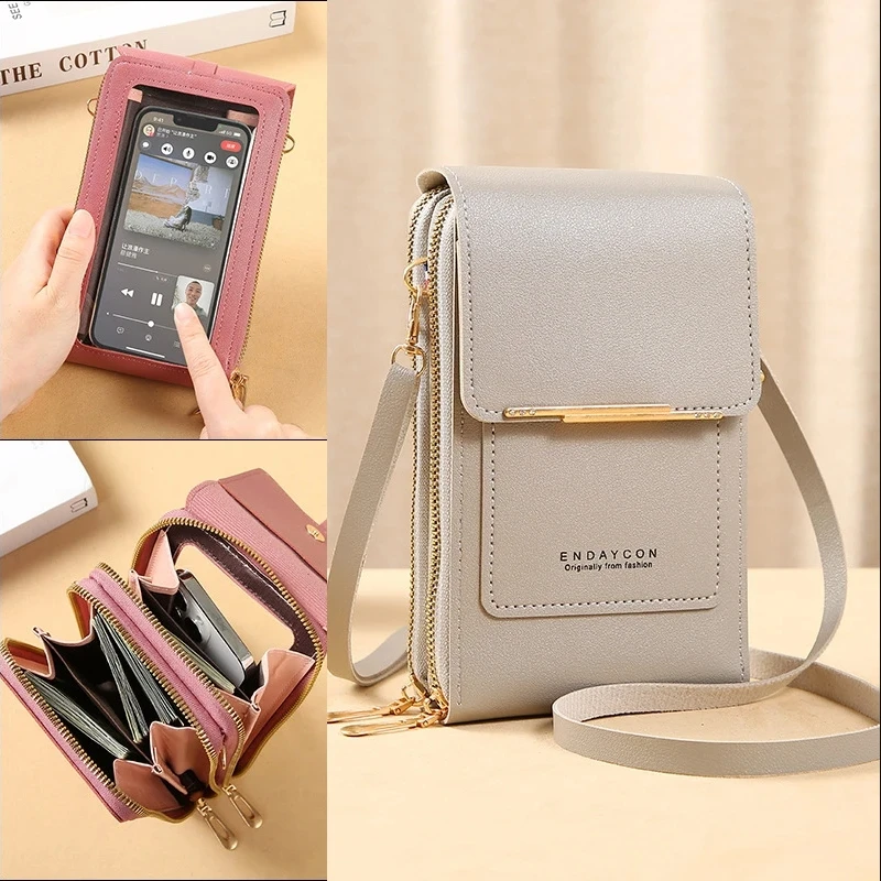 Bolsa louca fashion com bloqueio de tela sensível ao toque, bolsa para celular feminina, porta cartão, bolsa de ombro crossbody