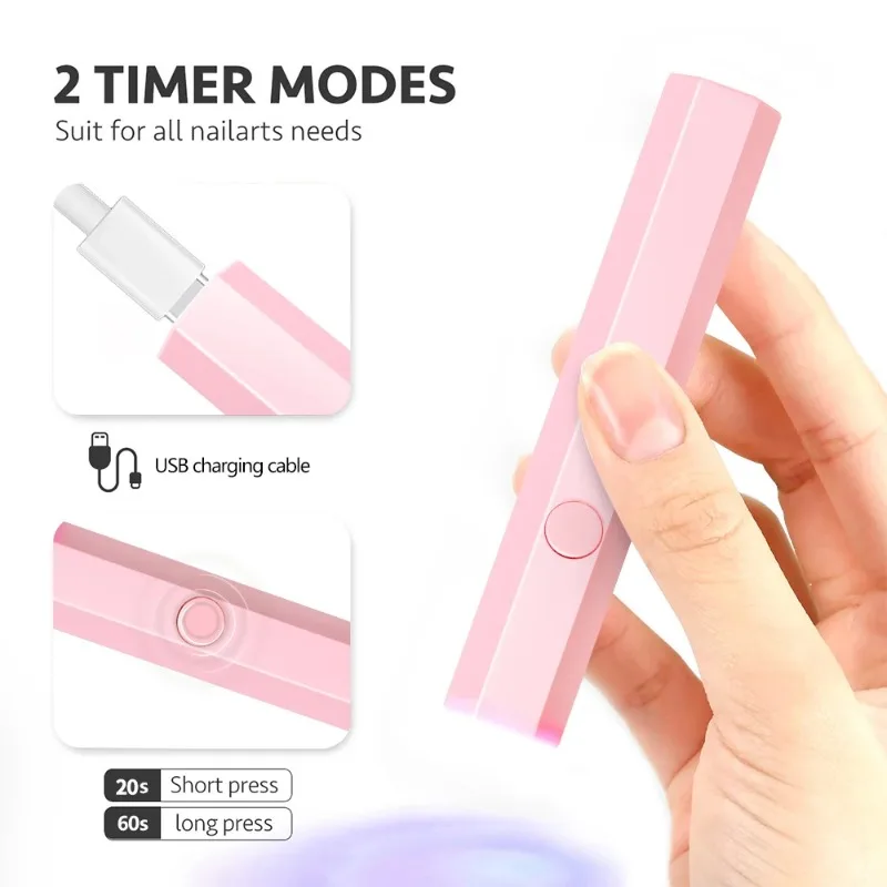 Mini lámpara de uñas portátil de mano para todos los esmaltes de Gel, máquina secadora de uñas USB de secado rápido, lámpara de uñas LED UV, Mini linterna con bolígrafo