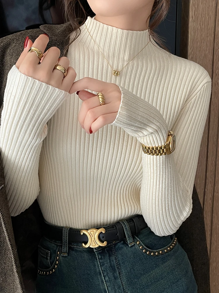 Chic Herbst Winter 2025, Pullover Frauen Langarm Casual Rollkragen Warme Grundlegende Pullover Stricken Jumper Einfarbig Schlank Tops