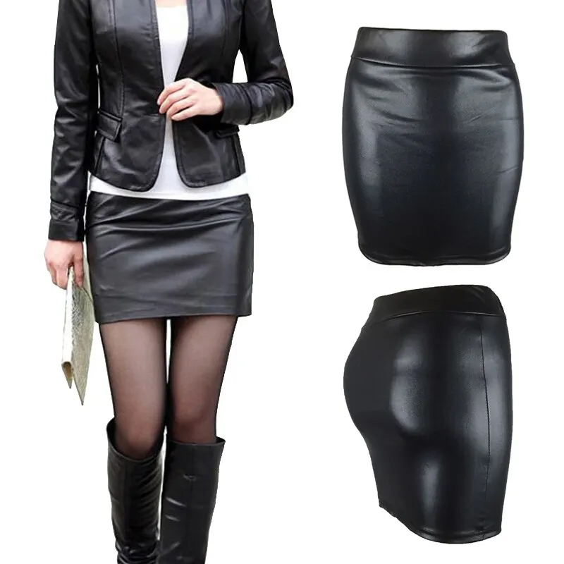 Strakke heupknuffelrok met hoge taille, sexy hottie-rok van imitatieleer
