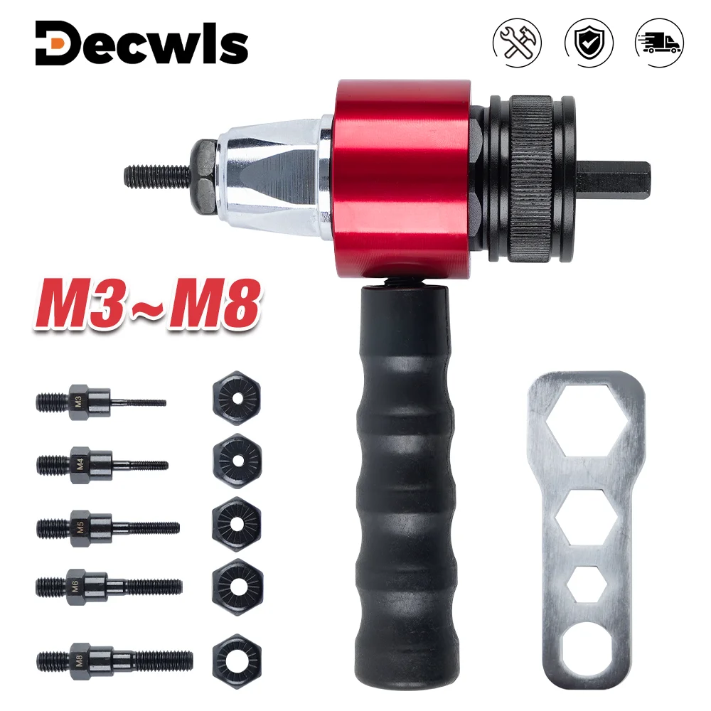 Pistola de rebite M3 M4 M5 M6 M8 Conversor de pistola de porca de rebite elétrica, ferramenta de rebitagem de porca rápida de nível industrial, pistola de porca de rebite sem fio,máquina de rebitagem multiespecificação