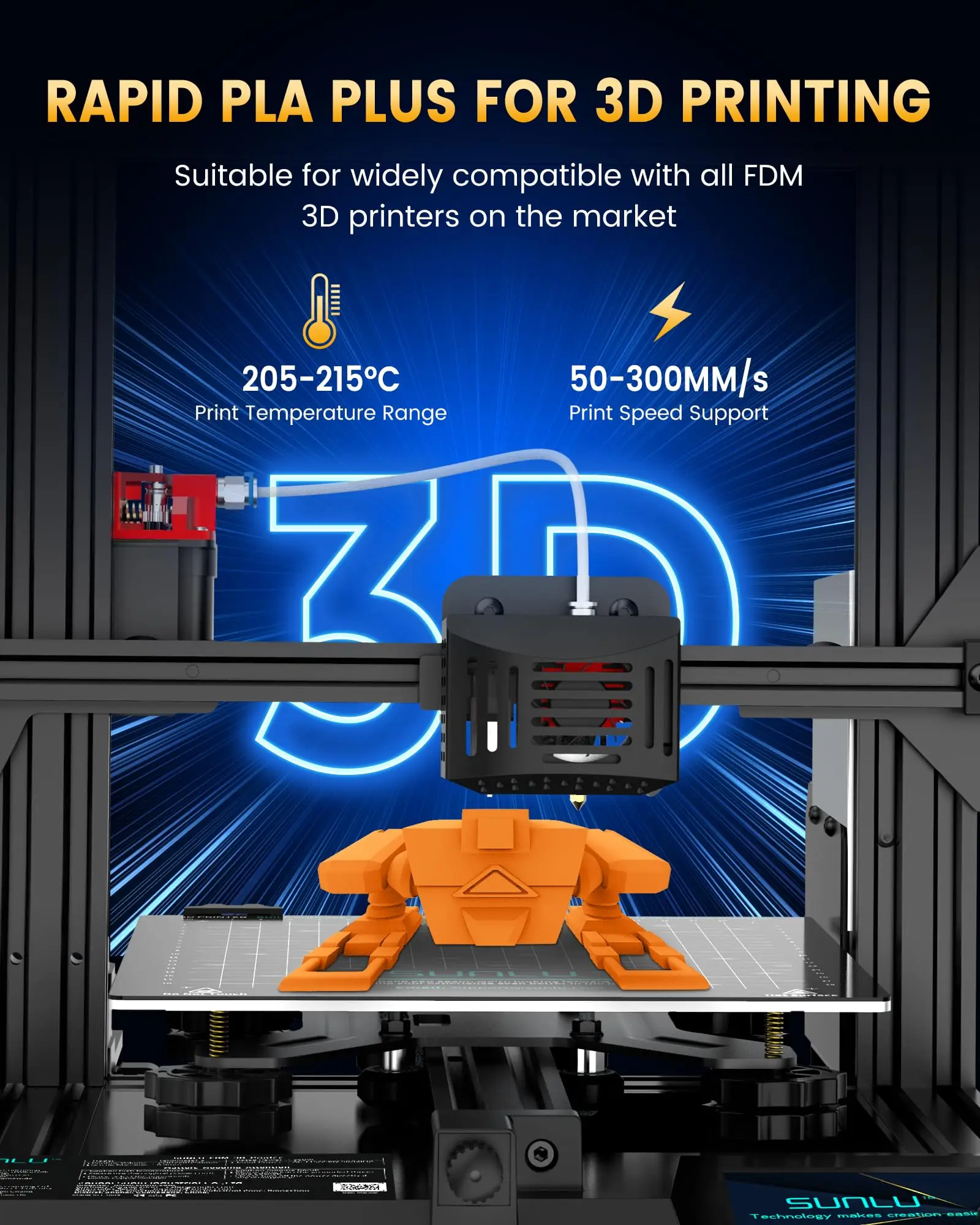 SUNLU PLA + 2.0 Filament 3D 5KG PLA PLUS mise à niveau 1.75mm bobine de Filaments 3D colorés soigneusement plaqués pour matériaux d'impression 3D FDM