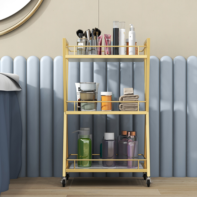 Gold Hairdressing Trolley, Creative 3-Layer Tool Cart, Thick Iron Trolley, Barbershop Storage, Stylish Salon Organizer