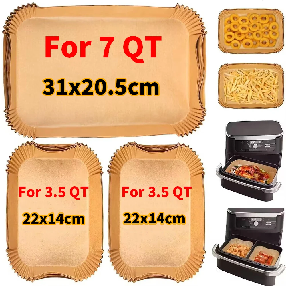 Papel antiadherente para freidora de aire desechable rectangular para freidora de aire Ninja Foodi DZ071 7QT DualZone, revestimiento de papel para hornear, estera para horno a prueba de aceite