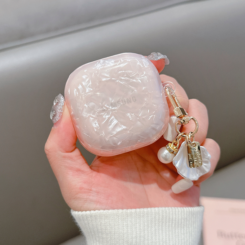 Für Samsung Galaxy Buds Live 2 Pro 2 FE Hülle, einfache Schale, Leopardenmuster, TPU-Kopfhörerhülle, Zubehör-Abdeckung mit Perlen-Schlüsselanhänger