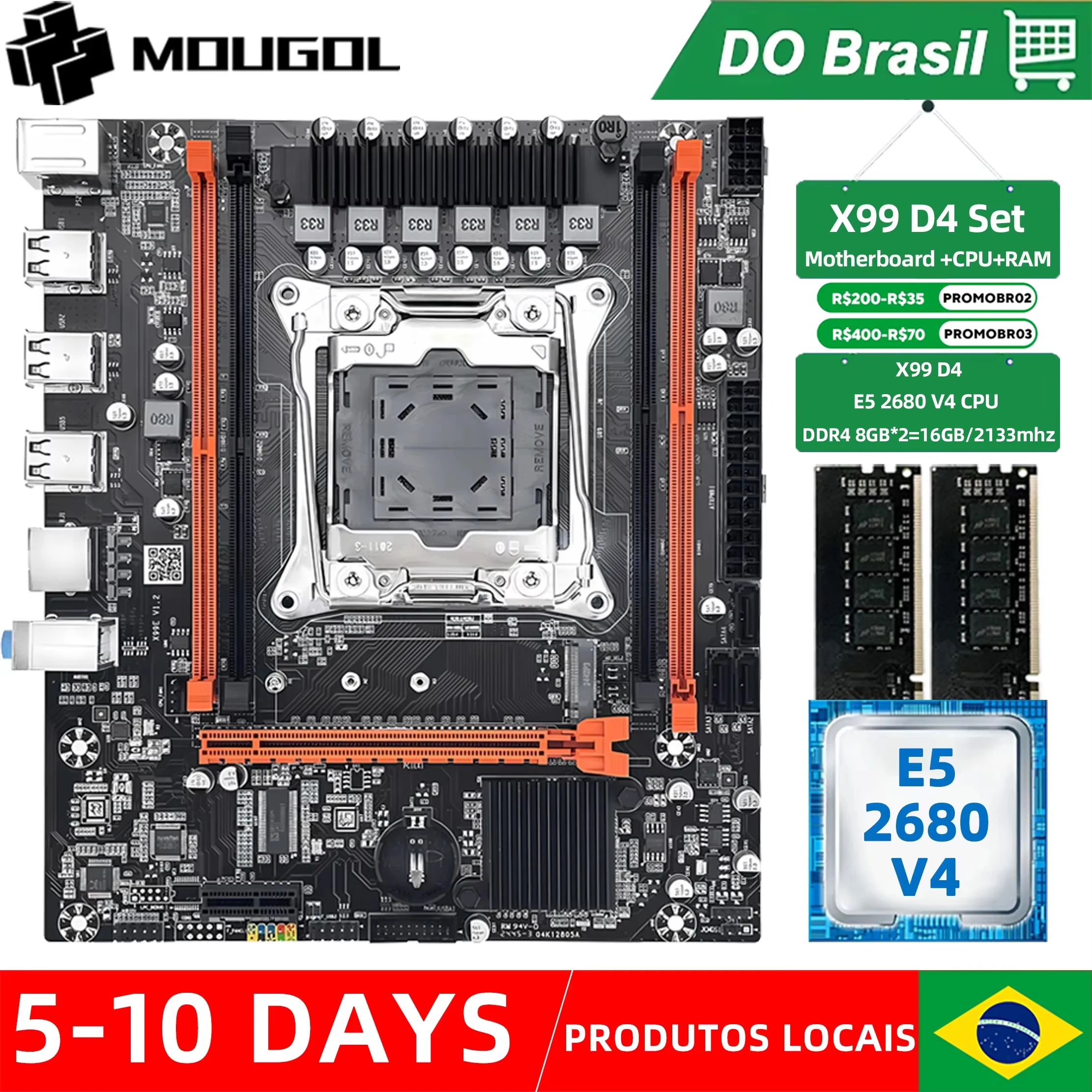 Kit placa-mãe para jogos MOUGOL X99 com Intel Xeon E5 2680 V4 e DDR4 8Gx2 2133MHz Dual Channel ECC RAM M.2 NVME para PC desktop