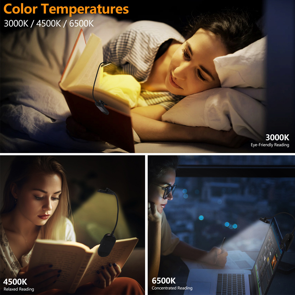 Mini lámpara LED con Clip para libros, lámpara de lectura recargable por Usb, luz de lectura de libros, luz de lectura portátil para libros, luz nocturna de lectura para dormitorio