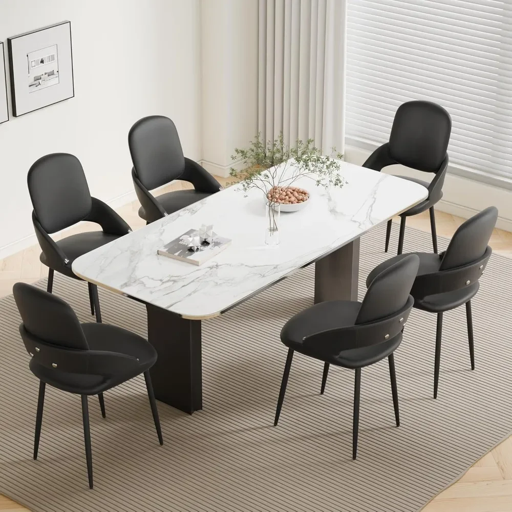 Dining Chairs Modern Kitchen Chairs Set of 6, PU Leather Restaurant Chairs with Metal Legs and Removable backrest