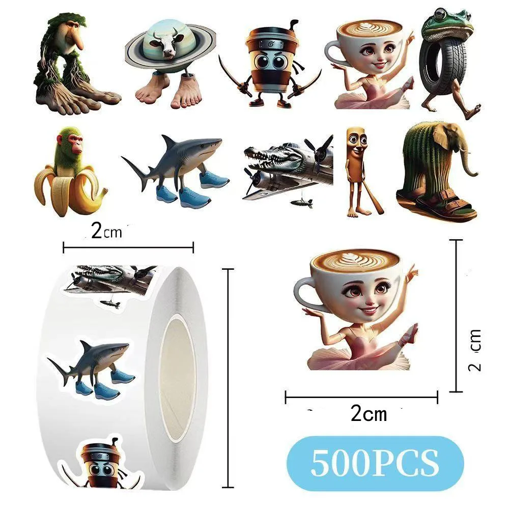 500 PCS/ม้วน Tung Tung Sahur อิตาเลี่ยน Brainrot AI บทคัดย่อสติกเกอร์ DIY PVC แล็ปท็อป Decals ตกแต่งสติกเกอร์รางวัลของขวัญของเล่น