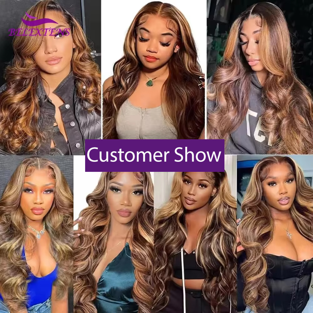 Körperwelle Highlight Perücke Echthaar Ombre Honigblond P4/27 Perücke 13x4 Transparente Lace Front Perücken Echthaar 3-5 Tage Lieferung