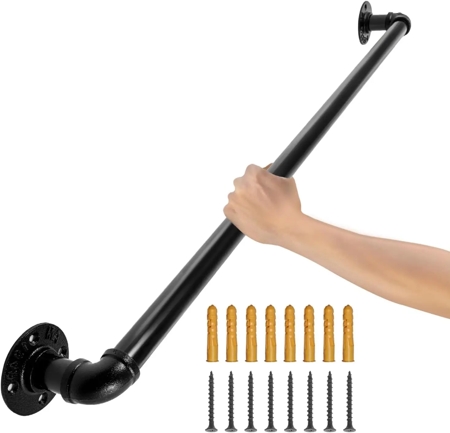 Pipe Stair Handrail, 3FT Staircase Handrail, 440LBS Load Capacity Carbon Steel Pipe Handrail, Industrial Pipe Handrail
