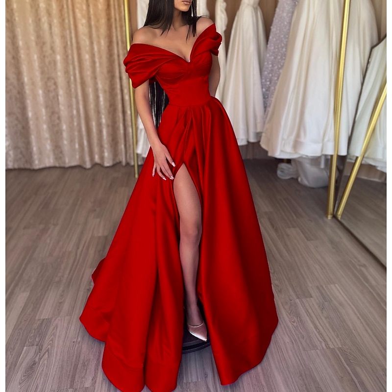 RFYR Elegancka plisowana suknia wieczorowa z satynowym rozcięciem z boku Sukienka wieczorowa z odkrytymi ramionami Sukienka na studniówkę dla kobiet robes de soirée Customized