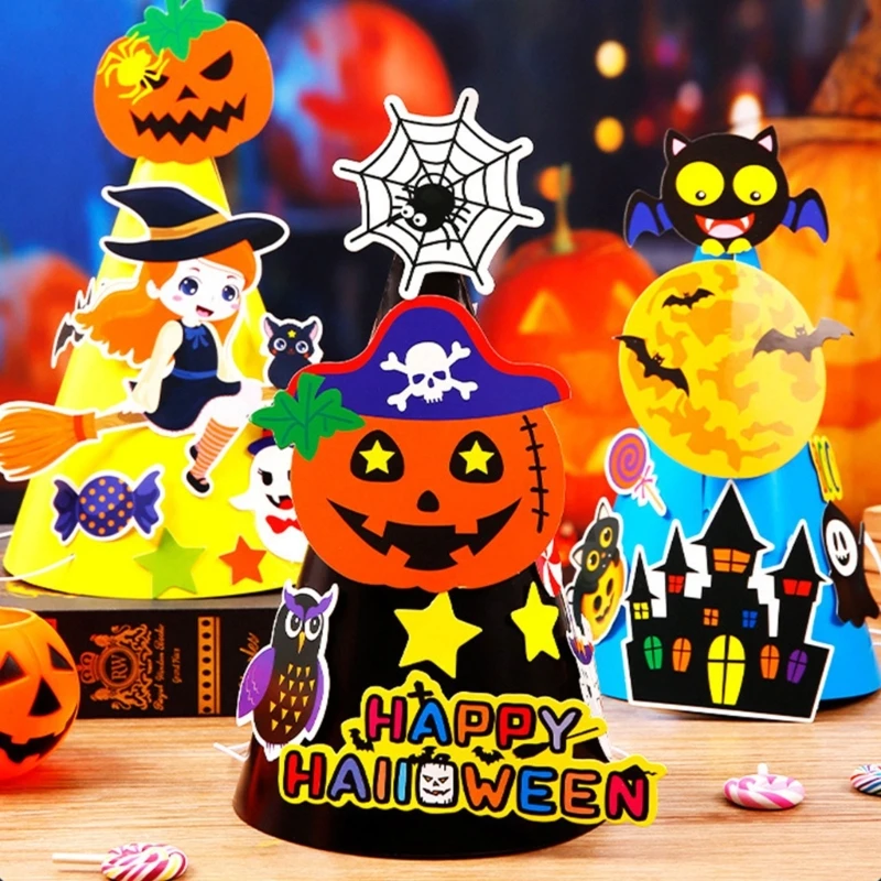 Handmade ชี้หมวกฮาโลวีนคอสเพลย์หมวกของเล่นเด็กชุด DIY ฮาโลวีนกระดาษหัตถกรรม Party Props หมวกวันหยุดของขวัญ Dropship