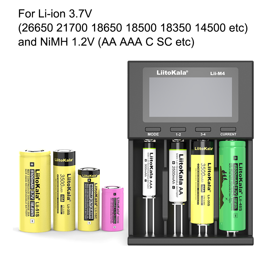 Liitokala Lii-M4S m4 18650 lcd carregador de bateria multifuncional para 3.7v 1.2v 26650 21700 14500 18350 17500 aa aaa a c e outros