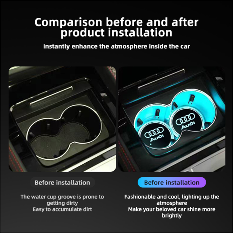 Posavasos luminoso LED para coche, soporte para vasos, alfombrilla antideslizante para Audi SLINE A3 A4 B8 B9 A6 C5 C6 C7 A7 Q5 A5 A8 8V RS6 R8 S1 S2 S3 S4, 2 uds.
