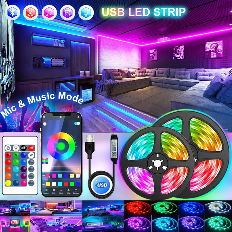 Tira de luces Led USB Wifi 1-30M RGB 5050 Bluetooth APP Control Luces luz Led cinta de lámpara de diodo Flexible para decoración de habitaciones