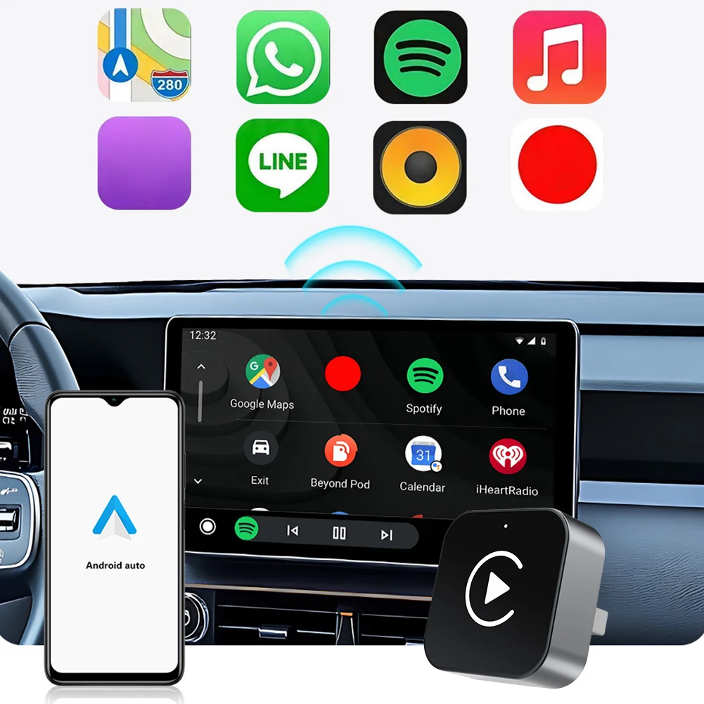 2 in 1 Wireless CarPlay Android Auto Adapter Plug & Play Convert Wired to Wireless Dongle for Factory Wired CarPlay Wired Cars