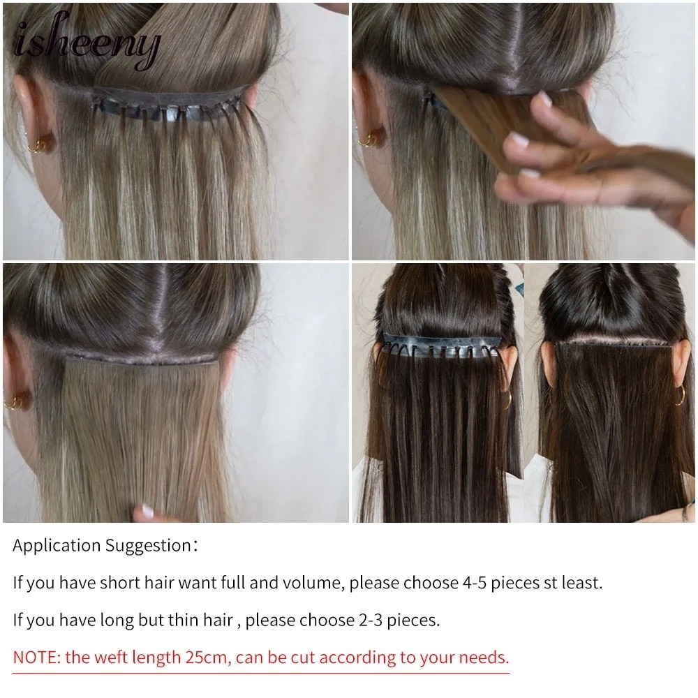 ที่มองไม่เห็น Weft Human Hair Extensions 12 "-24" Double Inject Twin Tab Weft ผมธรรมชาติตรงดึงผ่าน Micro Weft ผม