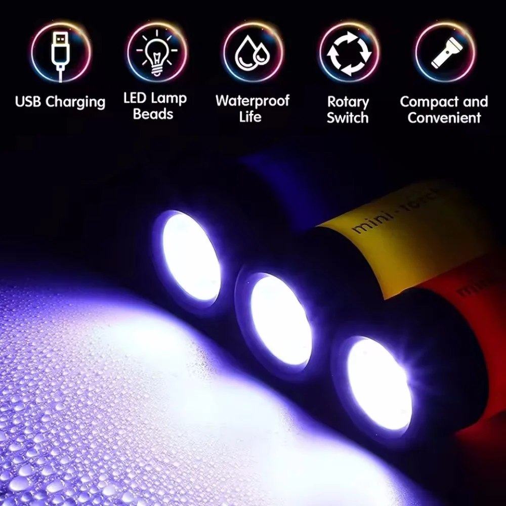 Mini linterna LED recargable por USB, multifunción, llavero de bolsillo, linterna impermeable para acampar al aire libre