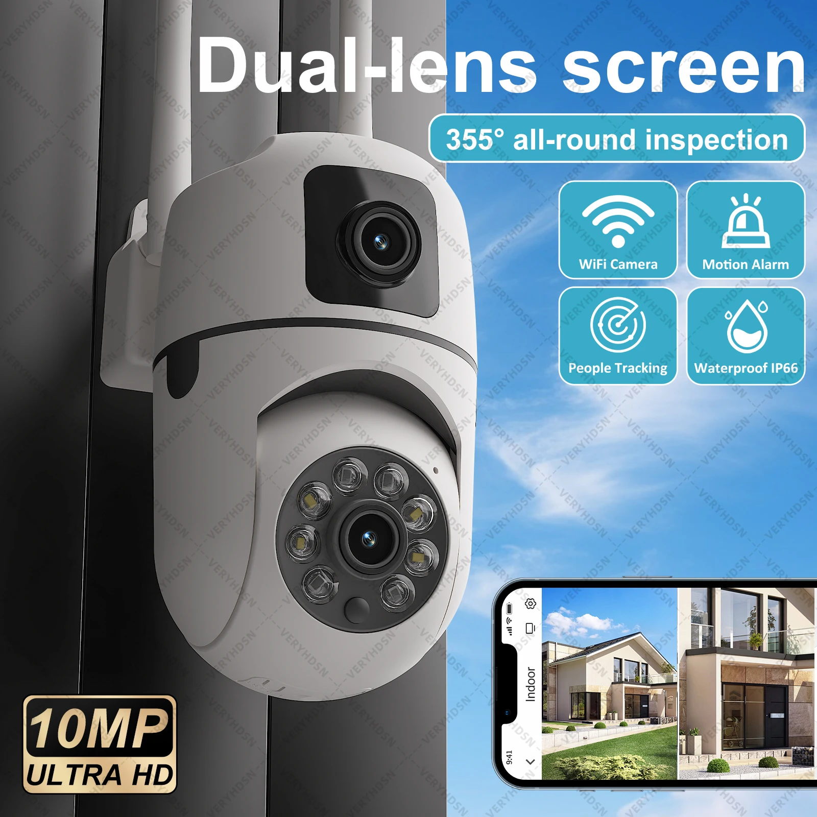 Telecamera di sorveglianza WiFi 4K 8MP PTZ Doppia lente Zoom digitale 4X AI Rilevamento umano Telecamera IP di sorveglianza CCTV per visione notturna esterna