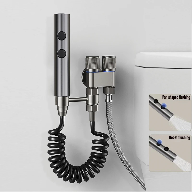 Grifo de bidé de mano, rociador de lluvia de acero inoxidable, juego de rociador de bidé de doble botón, rociador de mano, ducha, autolimpiante