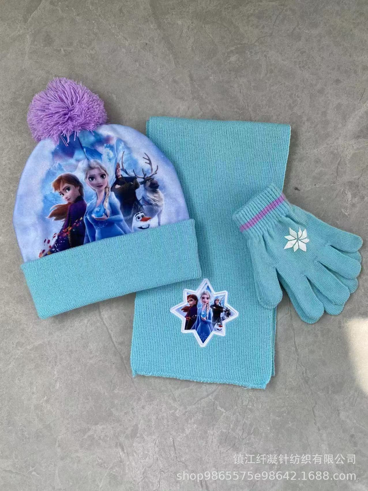 3 unids/set Disney Stitch Otoño e Invierno niños hielo y nieve Elsa bufanda de dibujos animados sombrero guante tres piezas cálido niño niña sombrero
