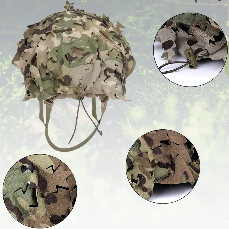 Cubierta de casco Airsoft con forma de hoja cortada con láser de camuflaje 3D, tela de malla para casco, Paintball, paracaidista, caza, accesorios para casco Airsoft