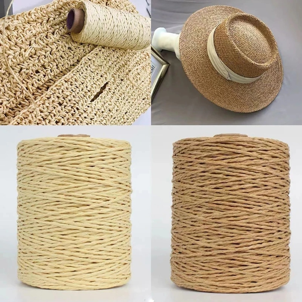 280-300m/Rolle natürliches Bast-Stroh garn zum Stricken von Häkel papier fäden DIY handgemachtes Sommer-Sonnenhut-Strand taschen material