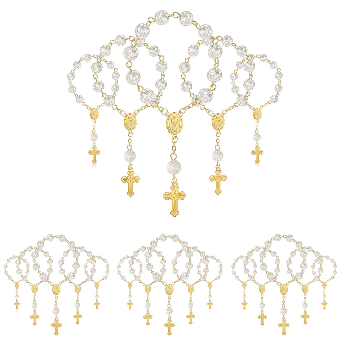 Acrílico Beads Pulseira com Cruz Mini Rosários, Favores Batismo, Batizado Comunhão, Dedo Rosário, 20pcs