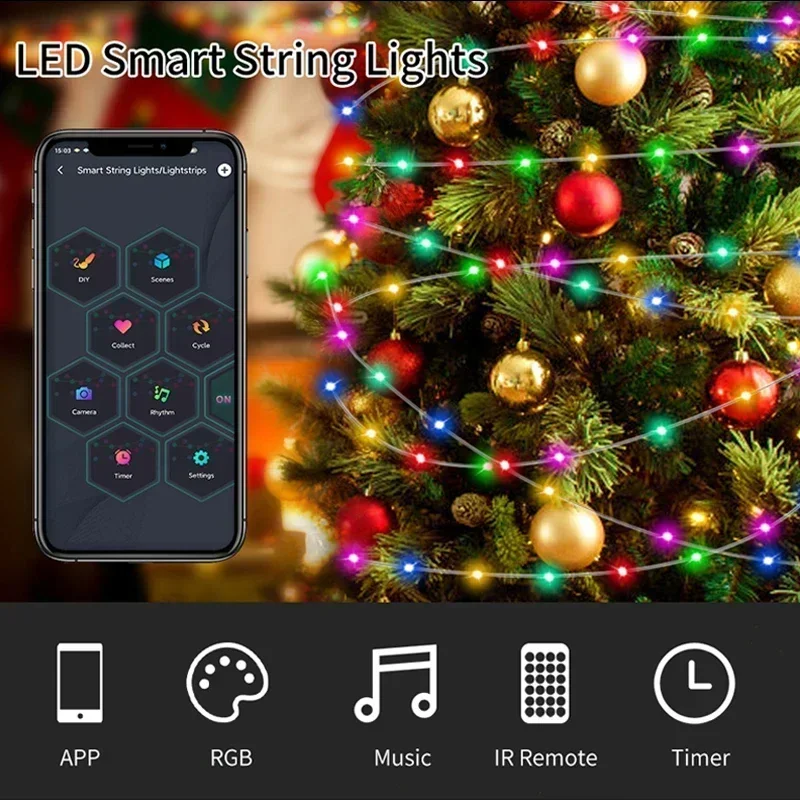 Tira de luces LED Dreamcolor RGBIC, resistente al agua, Bluetooth, luz de hadas inteligente, captación de música, luz de Color de sueño, Control por aplicación, bricolaje, fiesta de Navidad