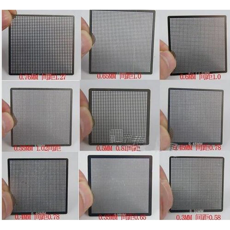Juego de 10 Uds. De plantilla de Reballing BGA Universal multifunción 0,76 0,65 0,6 0,55 0,5 0,45 0,4 0,35 0,3 0,25mm Kits Bga calor directo