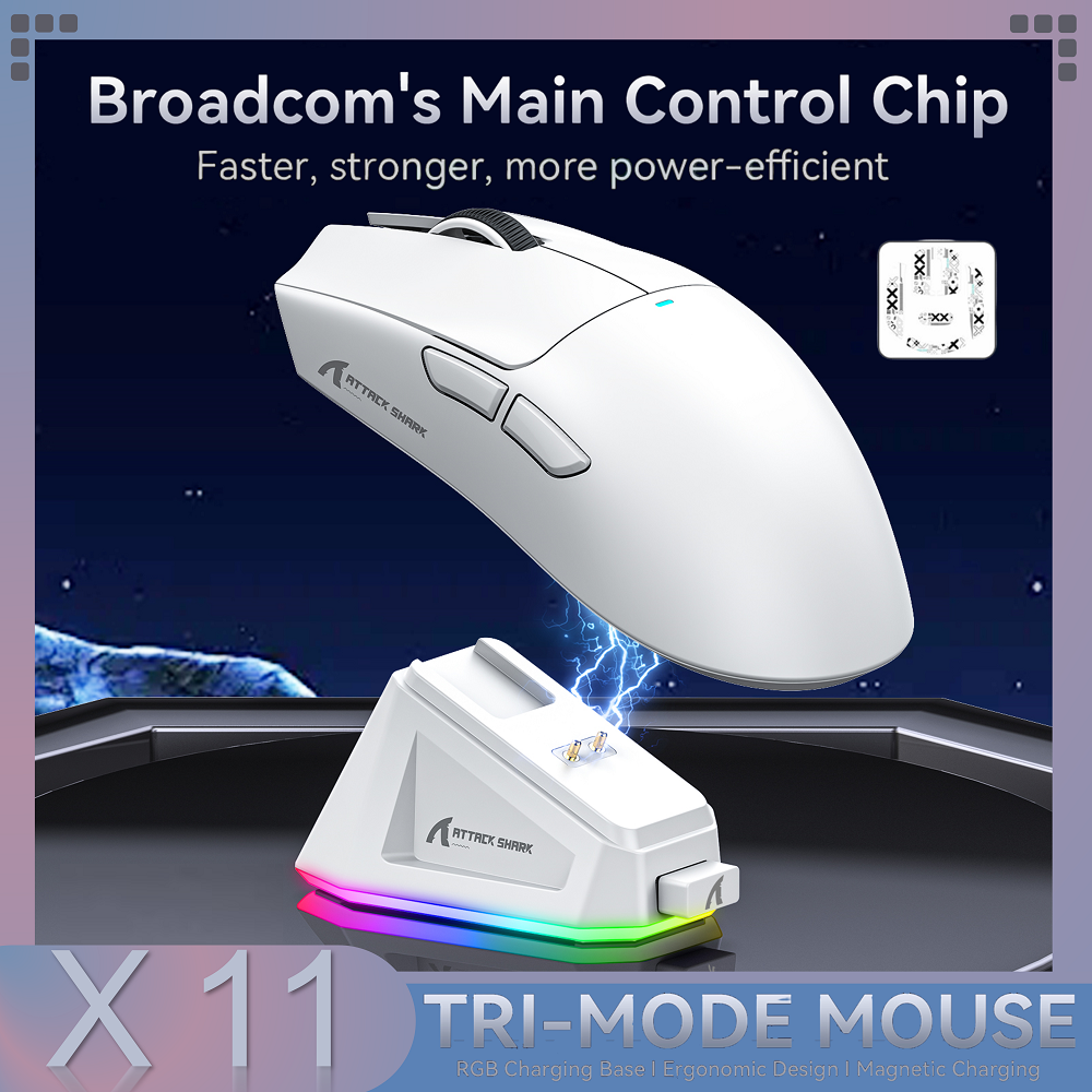 Attack Shark X11 Wireless Mouse,Bluetooth/2.4G/wired Tri-Mode Mouse ,PAW3311 RGB Magnetic charging dock Gaming Mouse
