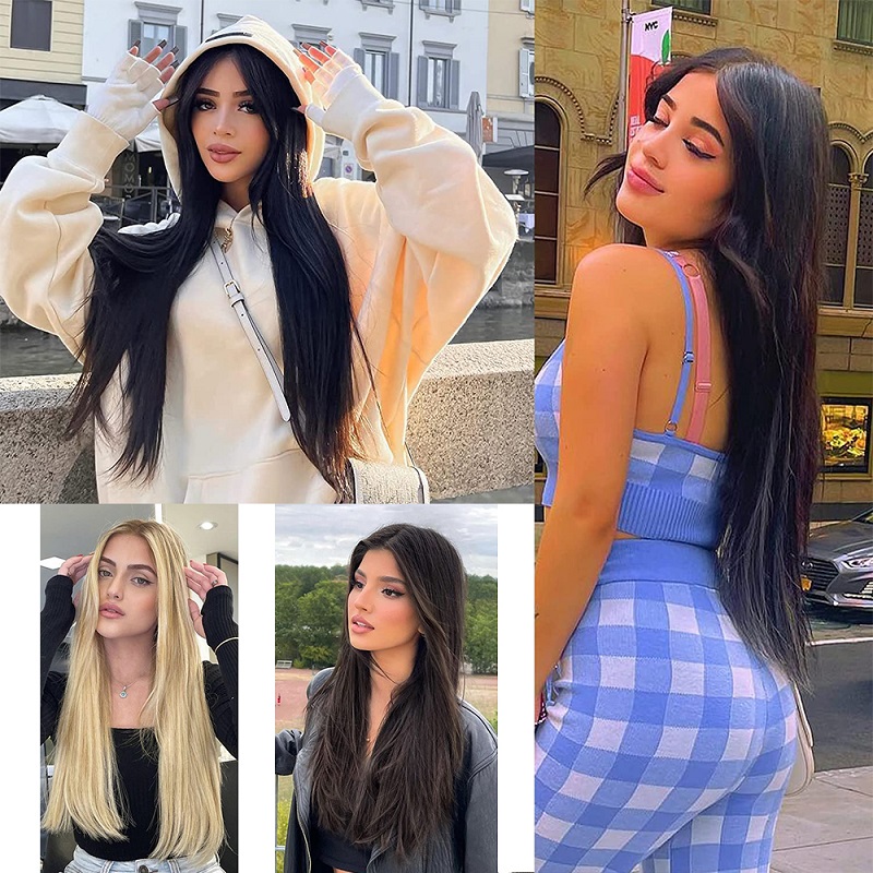 Extensión de cabello Invisible sintético de 24 pulgadas, postizo falso de línea de pescado, accesorio para el cabello negro y marrón para mujer