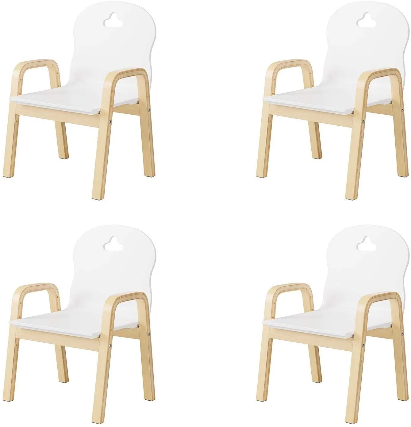 Getone Stuhl, Kinderstühle 4er Set höhenverstellbar Stühle, Kinderstühle holz, Stuhl mit Armlehne Weiß 39x32x61,5cm