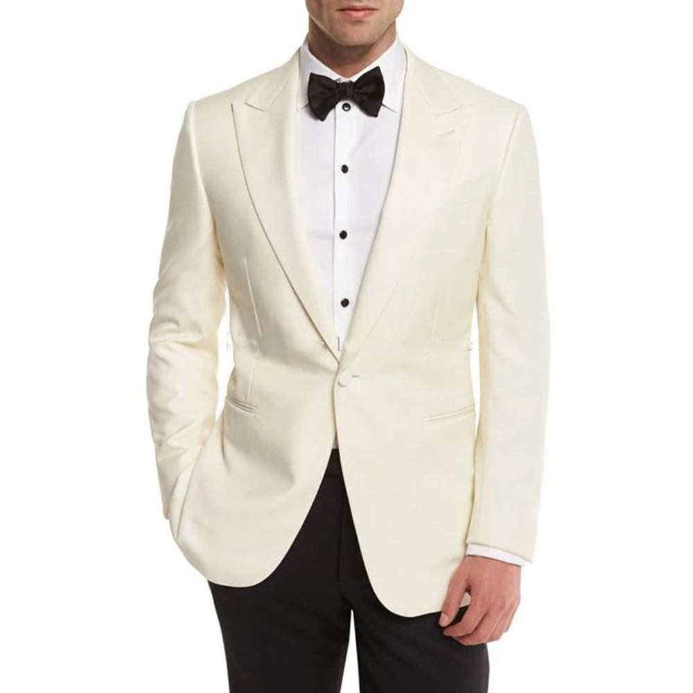 Jas Pernikahan Pria Gading Setelan Pengantin Pria Pakaian Pengantin Pria Bisnis Tuksedo Dibuat Sesuai Pesanan Formal 2 Potong Blazer Pria Pengiring Pria Best Man