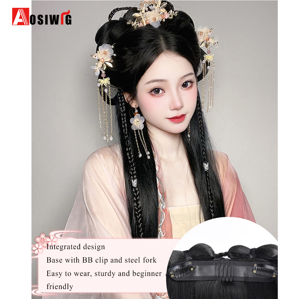 Synthetic Hanfu headwear lazy headband Braid Wig integrated ancient style package hair styling hair Fluffy Hairstyle Daily Wear
