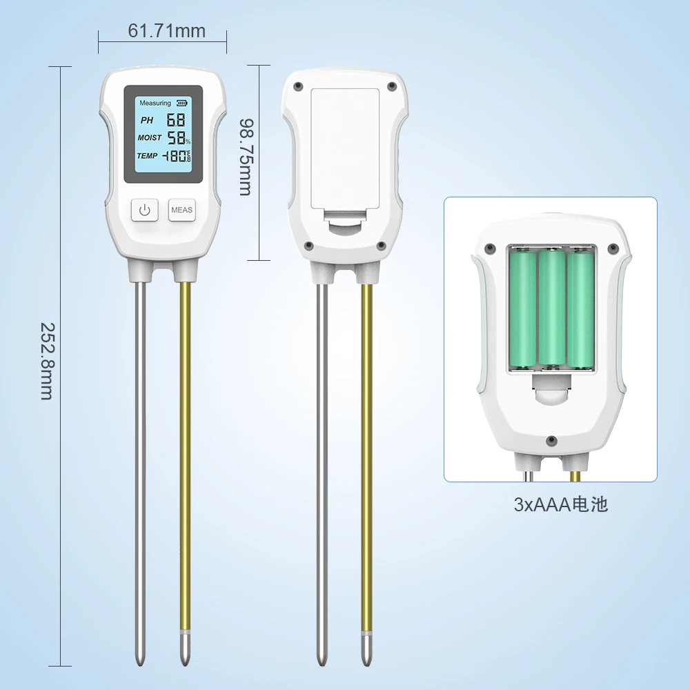 3in1 เครื่องทดสอบดิน PH/ความชื้น/อุณหภูมิดิจิตอล LCD Meter โลหะทนความร้อน Sensor ความชื้นสําหรับพืชดอกไม้สวน