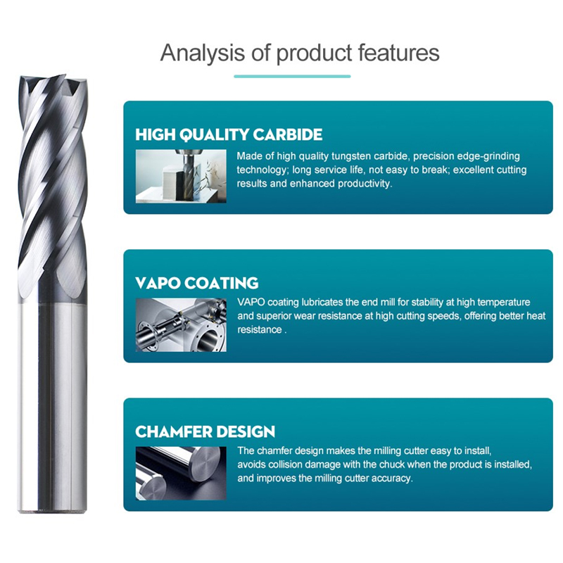 XCAN 밀링 커터 4 플루트 밀링 커터 라우터 비트 3-12mm HRC 50 카바이드 엔드 밀 TiALN 코팅 CNC 기계 밀링 도구