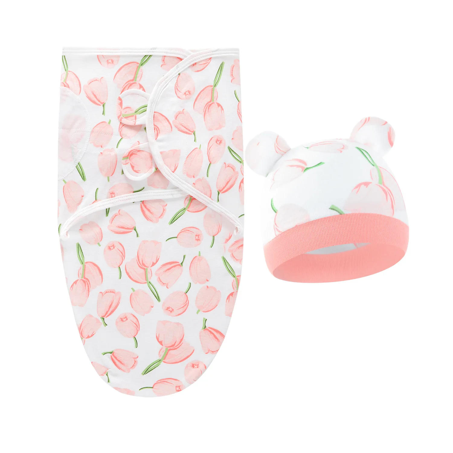 Manta 100% de algodón para recién nacido, conjunto de gorro envolvente, saco de dormir ajustable para bebés de 0 a 6 meses