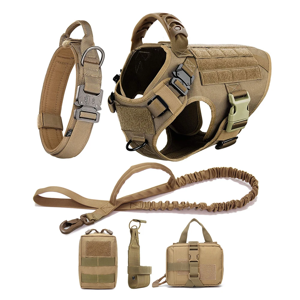 Arnés grande para perro, Collar, correa, bolsas Molle, pastor alemán Malinois, chaleco de entrenamiento para caminar, arneses para perros medianos