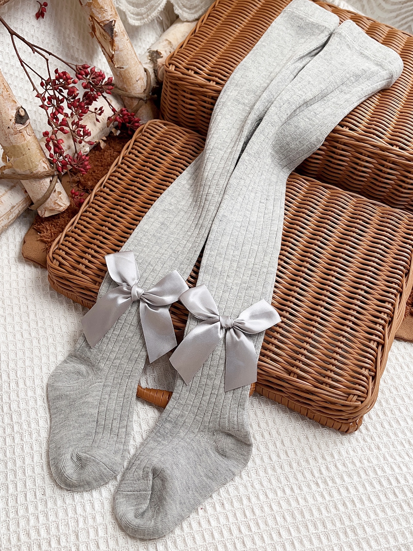 4 pares de meia-calça com decoração de laço para meninas pequenas