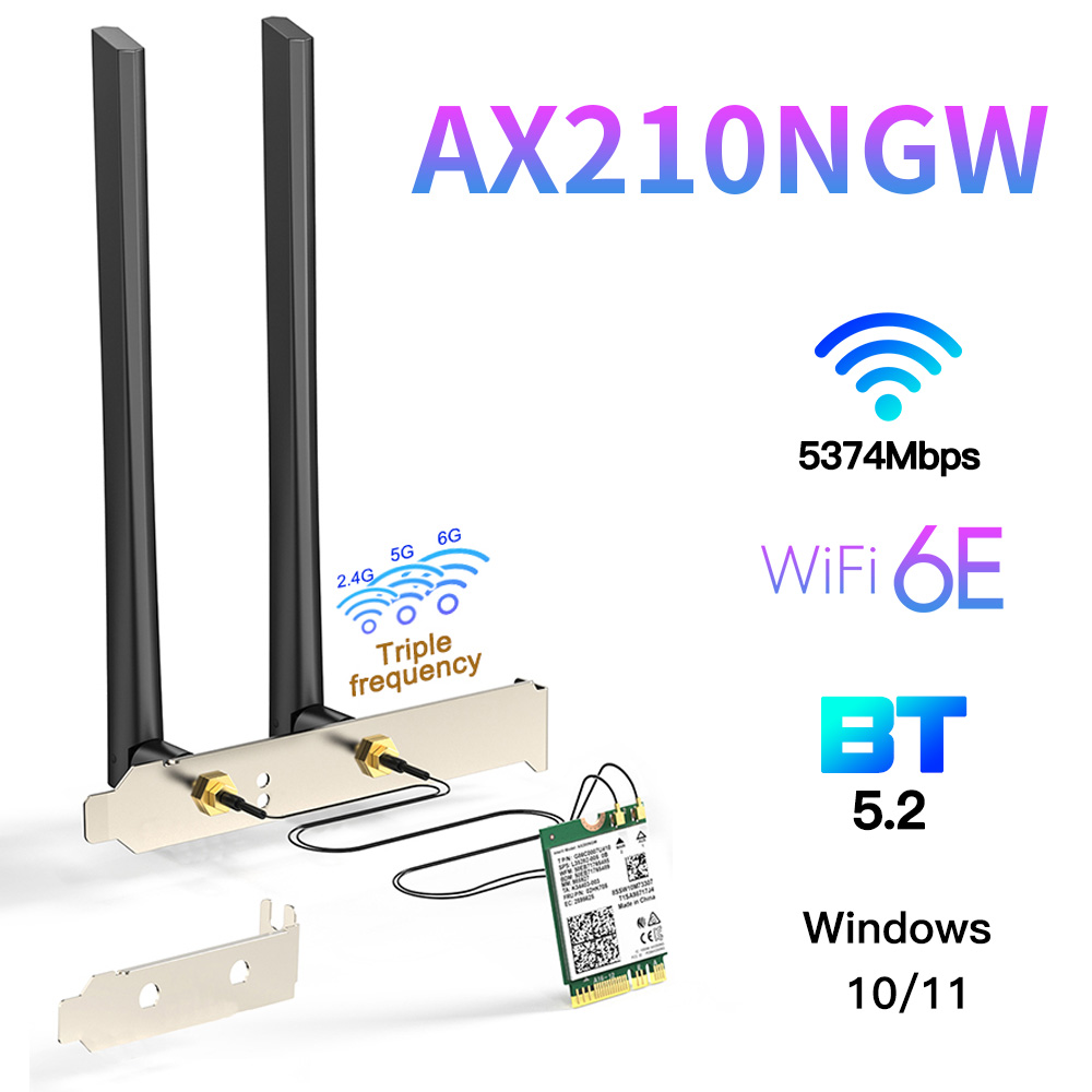 Tarjeta inalámbrica Wi-Fi 6E AX210 5374Mbps BT5.3 Kit de escritorio antena 802.11ax Tri-Band 2,4G/5Ghz/6G AX210NGW mejor que Wifi6 AX200