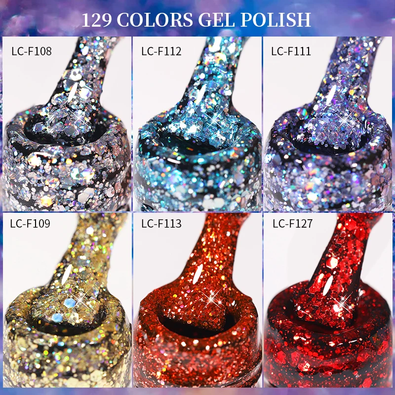 LILYCUTE Glitter Sequins เจลเล็บเงาฤดูใบไม้ผลิฤดูร้อนสีกึ่งถาวร UV เจล Soak Off สําหรับเล็บเคลือบเงา