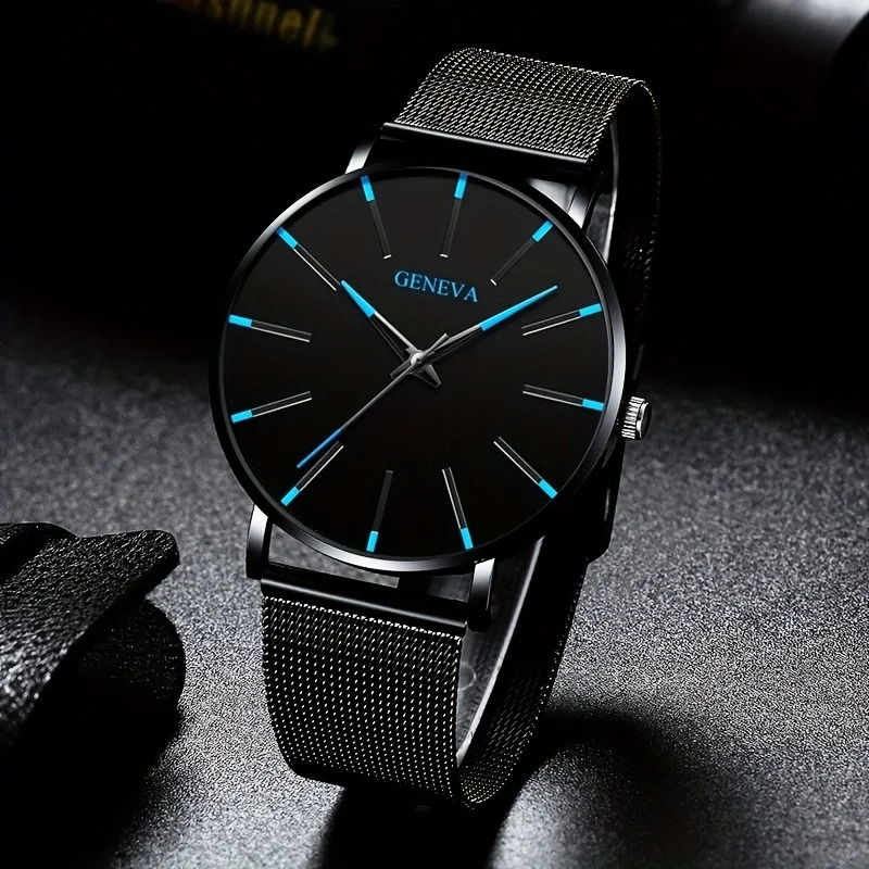 Reloj de cuarzo negro para hombre, cronógrafo sencillo y a la moda, adecuado para cualquier ocasión, ideal como regalo, 1 unidad