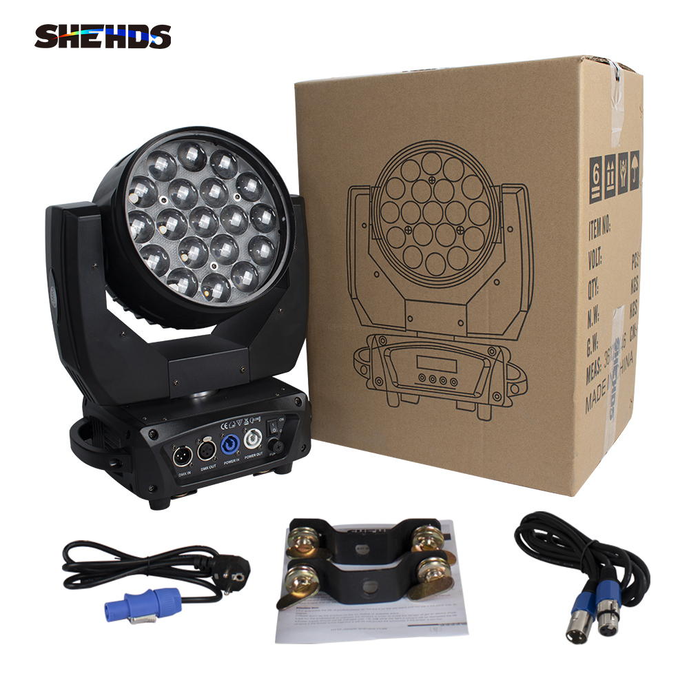 Shehds 19x15w led movendo a cabeça rgbw feixe de luz lavagem para dj discoteca festa casamento círculo controle palco luzes natal audiência