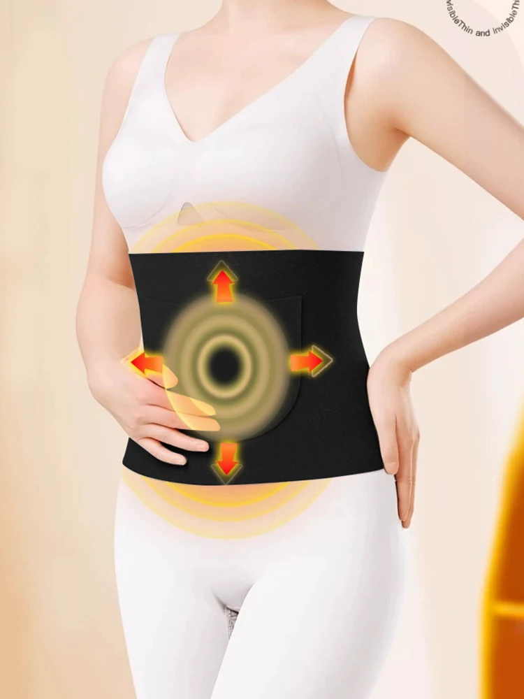 Front Back 2 Pockets Waist Support Thin Unisex Abdomen Back Pressure Warmer High Elastic Stoma Bag Support Inner Wear Cold Day