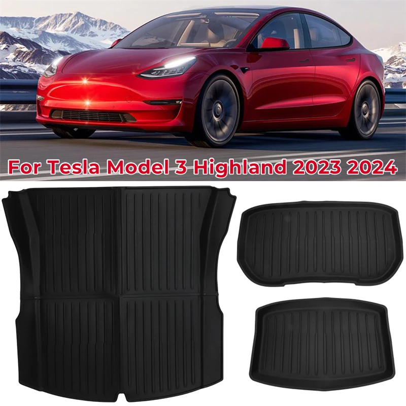 Esteras de maletero para Tesla Model 3 + TPE Piano Key Style nuevo Model3 Highland 2023 2024, almohadilla protectora de almacenamiento frontal y trasera para maletero