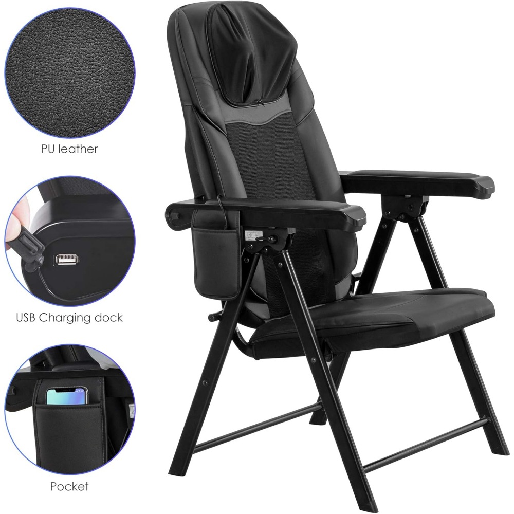 Folding Massage Chair Portable, Shiatsu Neck Back Massager with Heat, Foldable Chair Massager for Full Body, Adjustable Backrest